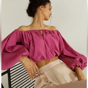 Vici Pink Satin Blouse Puff Sleeves Cinch Off Shoulder Option Size Medium